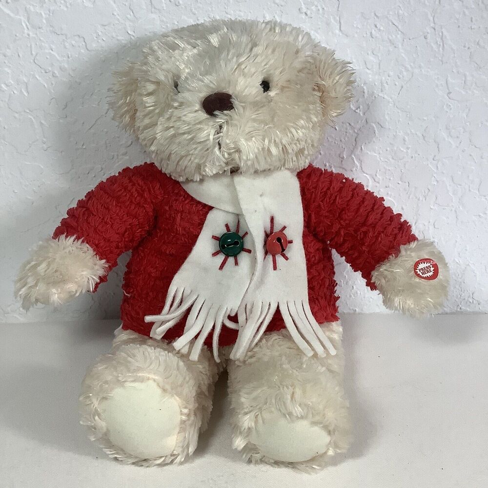 Hallmark Jingle Bear Plush 13" Plays‎ "Jingle Bells" Christmas Teddy Scarf